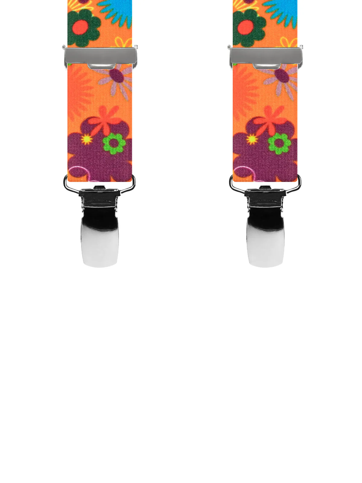 Vue avant - Bretelles enfant 3 pinces dos cuir Fleurs et Pois Orange 80 cm