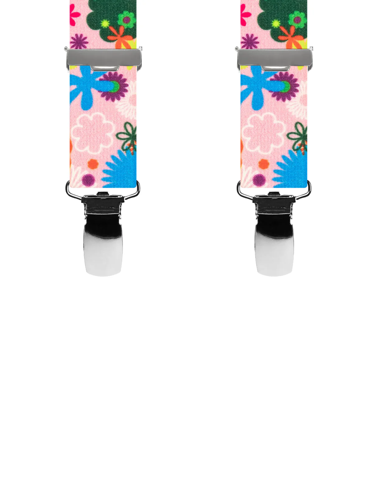 Vue avant - Bretelles enfant 3 pinces dos cuir Fleurs et Pois Rose 80 cm