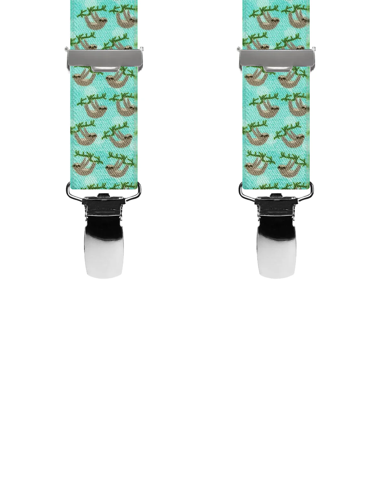 Vue avant - Bretelles enfant 4 pinces dos métal Paresseux Turquoise 60 cm