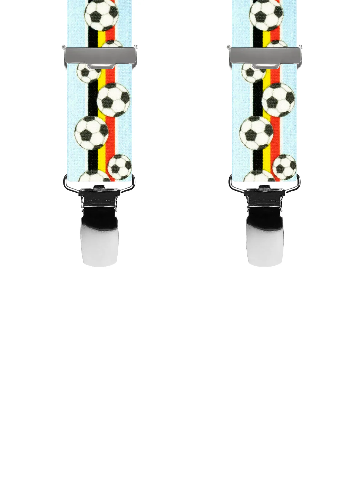 Vue avant - Bretelles enfant 4 pinces dos métal Football Bleu Ciel 90 cm