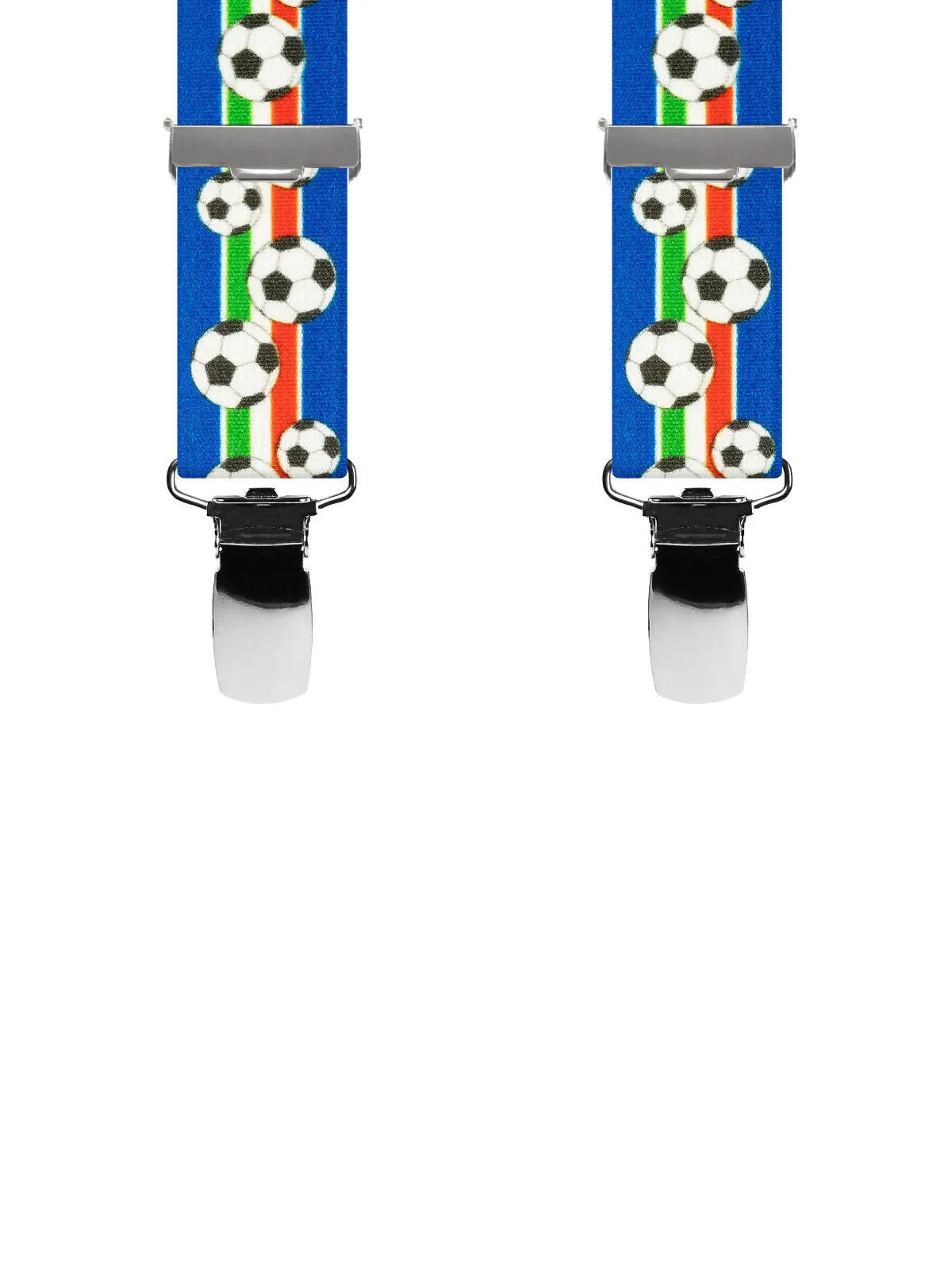 Vue avant - Bretelles enfant 4 pinces dos métal Football Bleu 90 cm