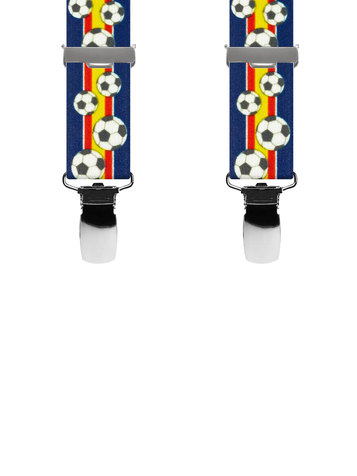 Vue avant - Bretelles enfant 4 pinces dos métal Football Bleu Marine 90 cm