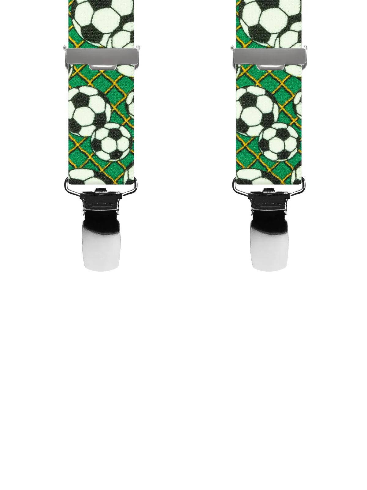 Vue avant - Bretelles enfant 4 pinces dos métal Football Vert 90 cm
