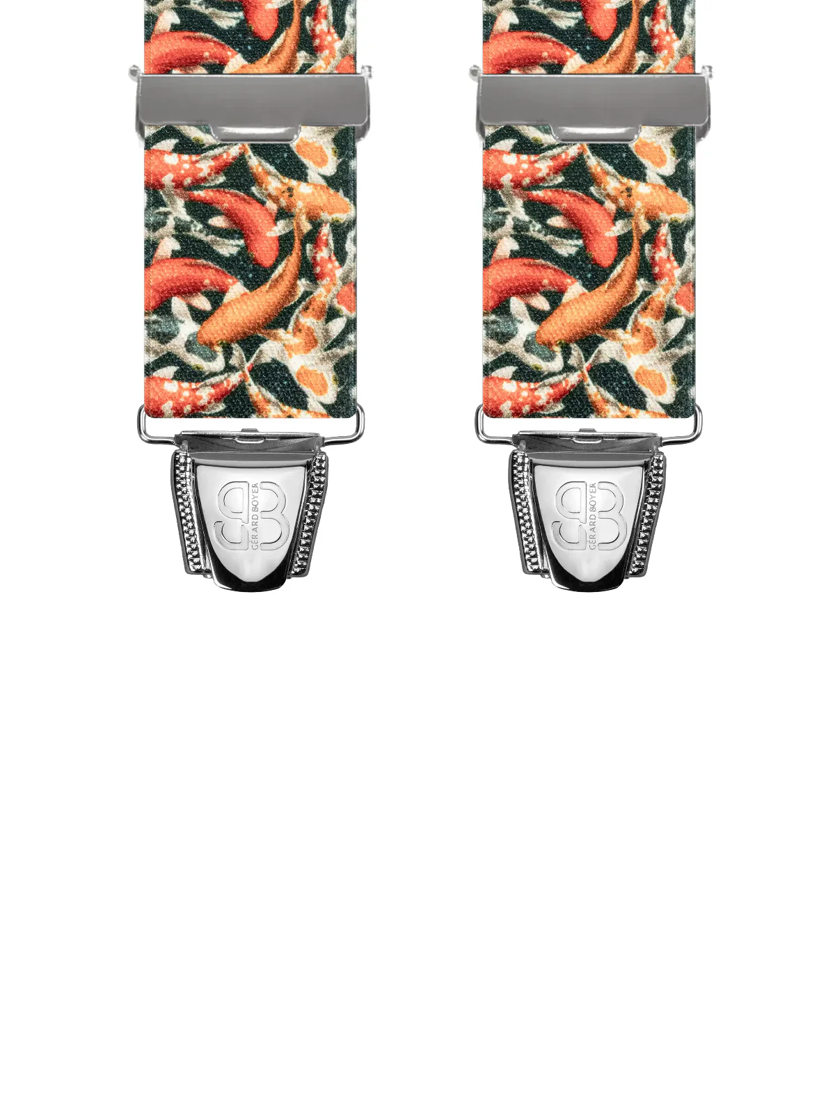Vue avant - Bretelles homme 3 pinces dos cuir Poissons Rouges Rouge 140 cm