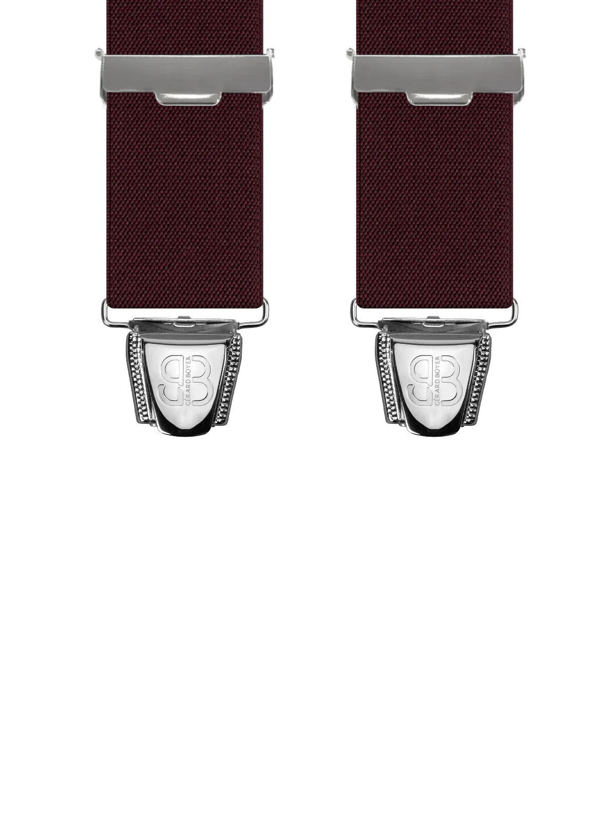Vue avant - Bretelles homme 3 pinces dos cuir Uni plat Rouge Bordeaux 110 cm