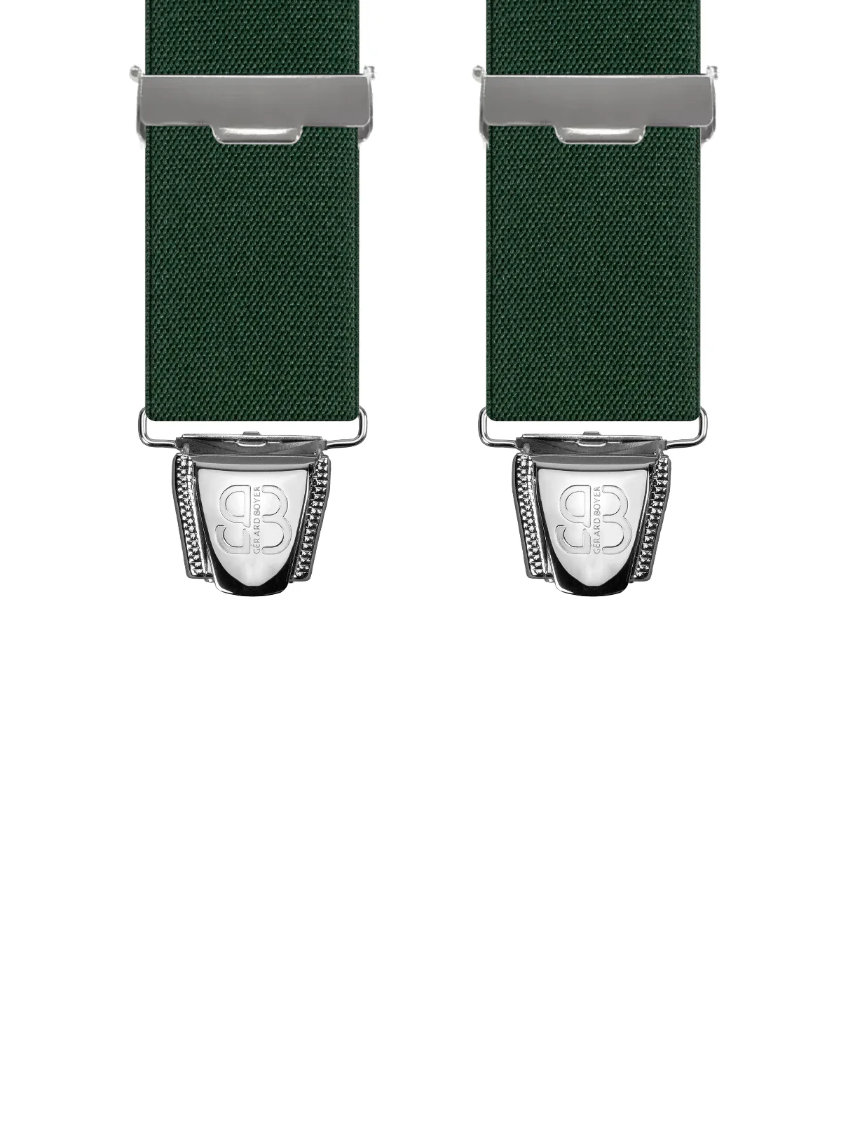 Vue avant - Bretelles homme 3 pinces dos cuir Uni plat Vert Bouteille 110 cm