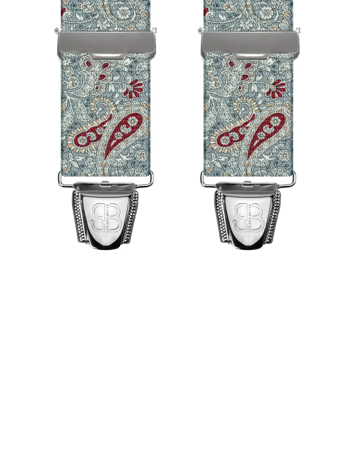 Vue avant - Bretelles homme biclip Motifs Cachemire Bleu Clair 140 cm